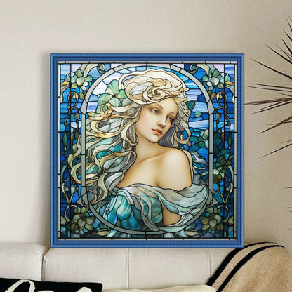 Glass Painting - Woman - 14CT Stamped Cross Stitch 40*40CM