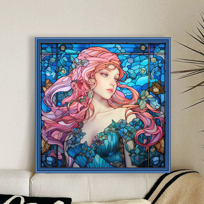 Glass Painting - Woman - 14CT Stamped Cross Stitch 40*40CM