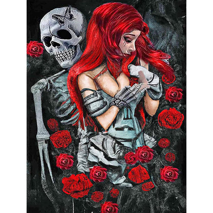 Girl Rose Skull - Full Round Drill Diamond Painting 30*40CM