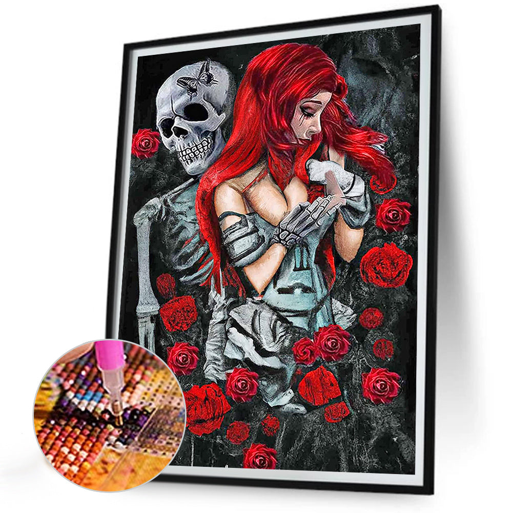 Girl Rose Skull - Full Round Drill Diamond Painting 30*40CM