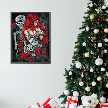 Girl Rose Skull - Full Round Drill Diamond Painting 30*40CM