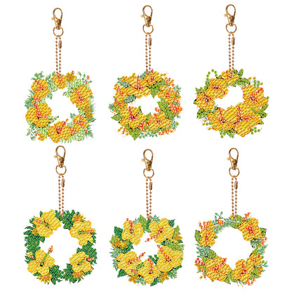 6PCS Double Sided Special Shape Diamond Painting Keychain (Yellow Garland)