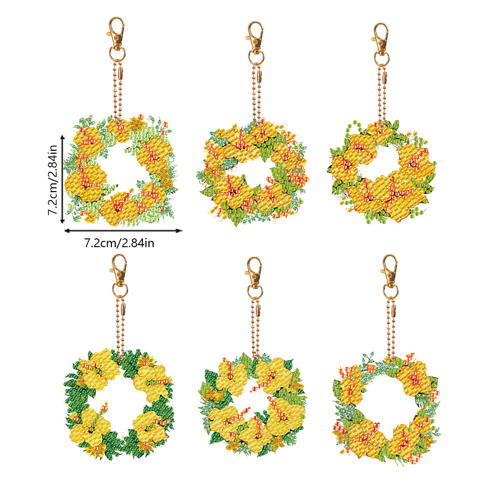 6PCS Double Sided Special Shape Diamond Painting Keychain (Yellow Garland)