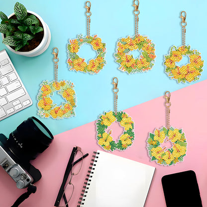 6PCS Double Sided Special Shape Diamond Painting Keychain (Yellow Garland)