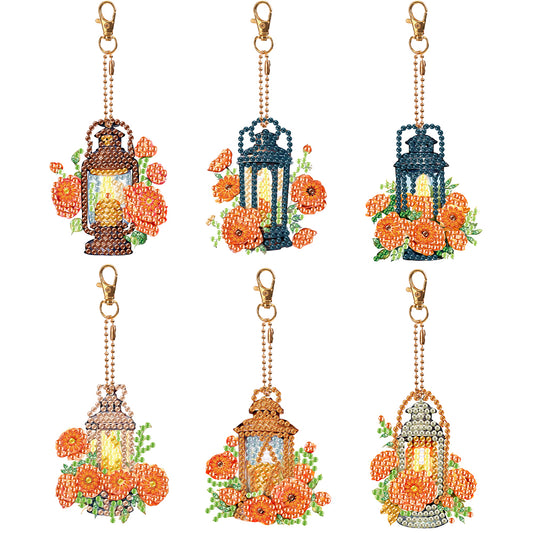 6PCS Double Sided Special Shape Diamond Painting Keychain (Flower Night Light)