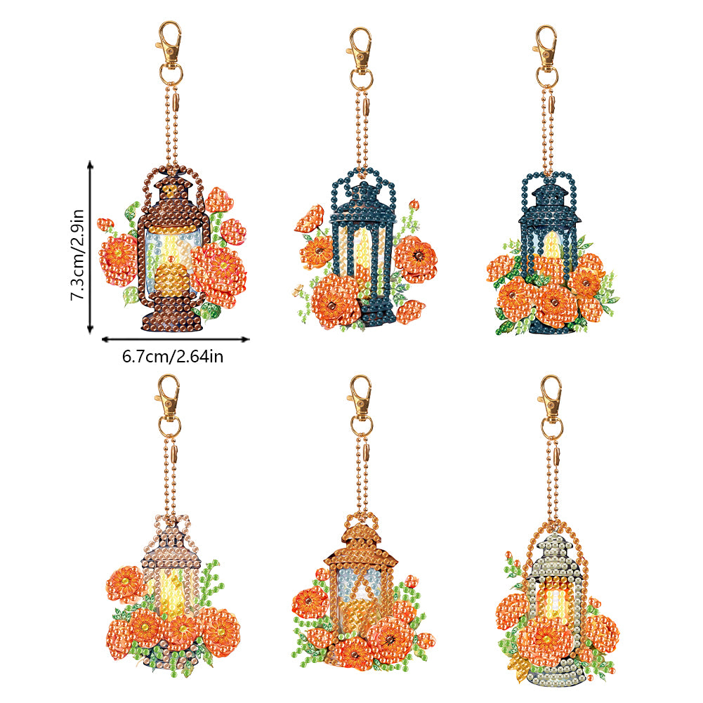 6PCS Double Sided Special Shape Diamond Painting Keychain (Flower Night Light)