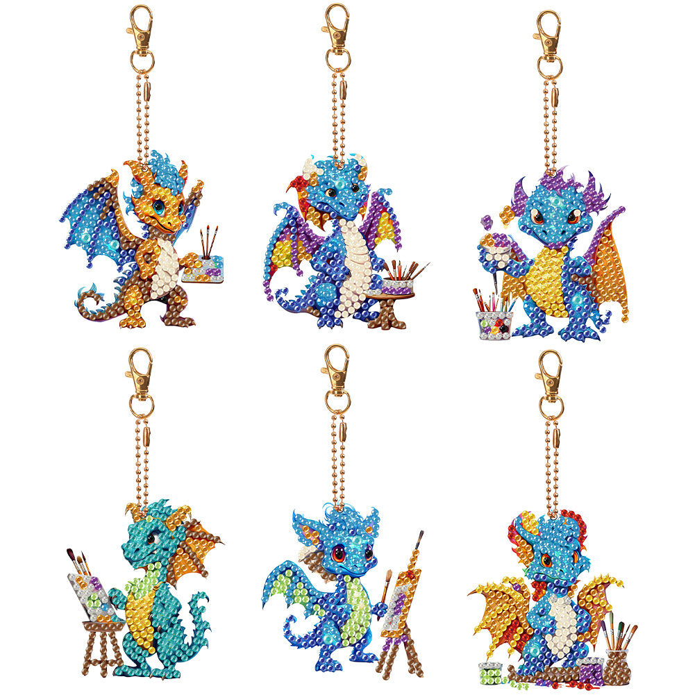 6PCS Double Sided Special Shape Diamond Painting Keychain (Dragons of Painting)