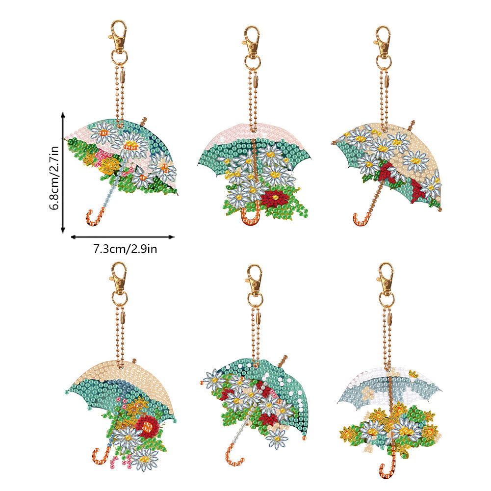 6PCS Double Sided Special Shape Diamond Painting Keychain (Delicate Umbrella)