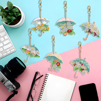 6PCS Double Sided Special Shape Diamond Painting Keychain (Delicate Umbrella)