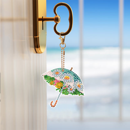 6PCS Double Sided Special Shape Diamond Painting Keychain (Delicate Umbrella)