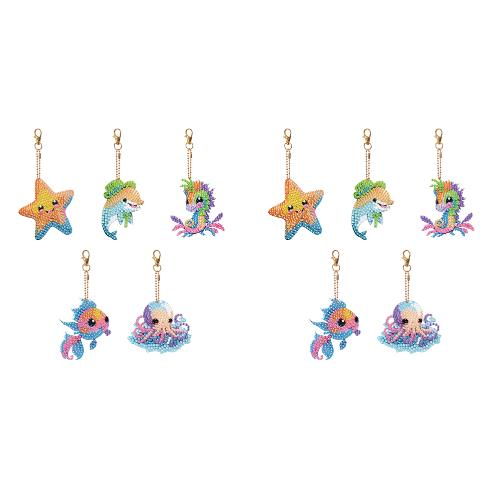 5PCS Double Sided Special Shape Diamond Painting Art Keychain Pendant Sea Animal