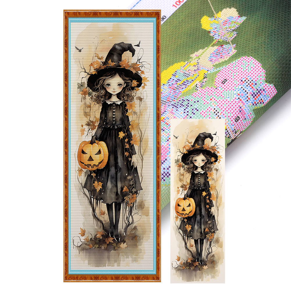 Witch And Pumpkin - 11CT Stamped Cross Stitch 30*90CM