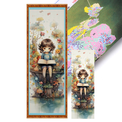 Girl Reading Book - 11CT Stamped Cross Stitch 30*90CM