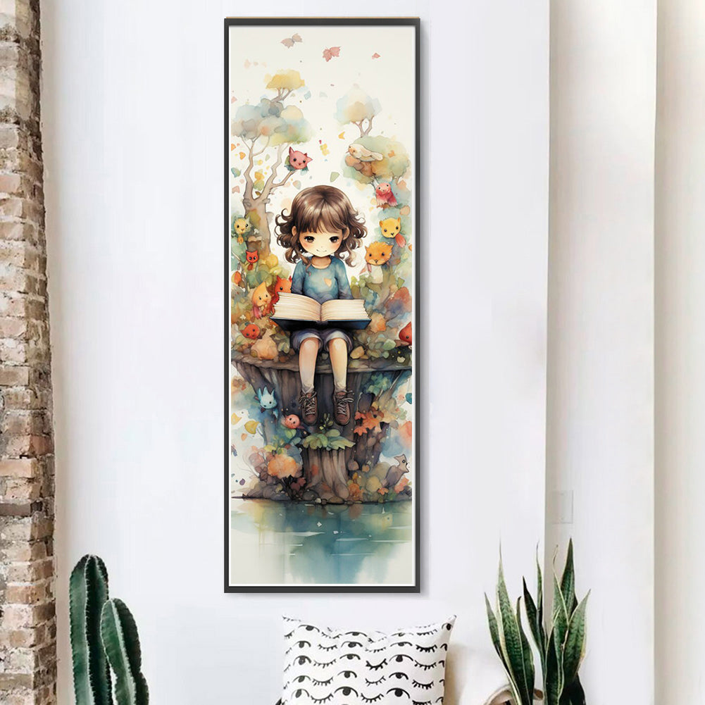 Girl Reading Book - 11CT Stamped Cross Stitch 30*90CM