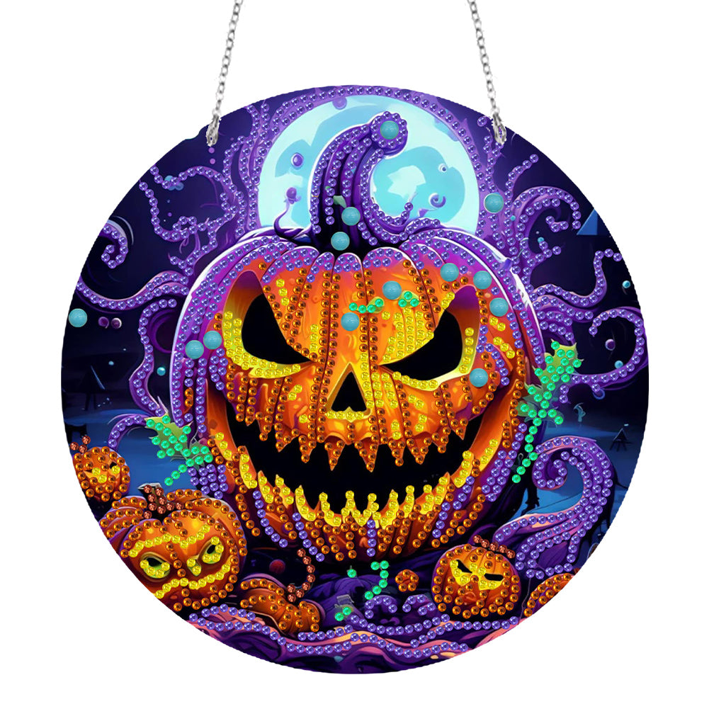 Suncatcher Double Sided Diamond Painting Hanging Decor (Pumpkin Monster)