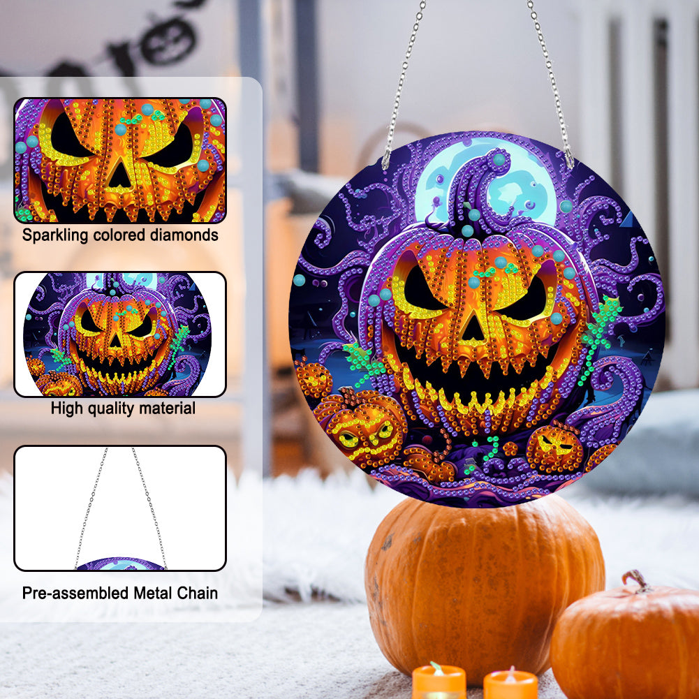 Suncatcher Double Sided Diamond Painting Hanging Decor (Pumpkin Monster)