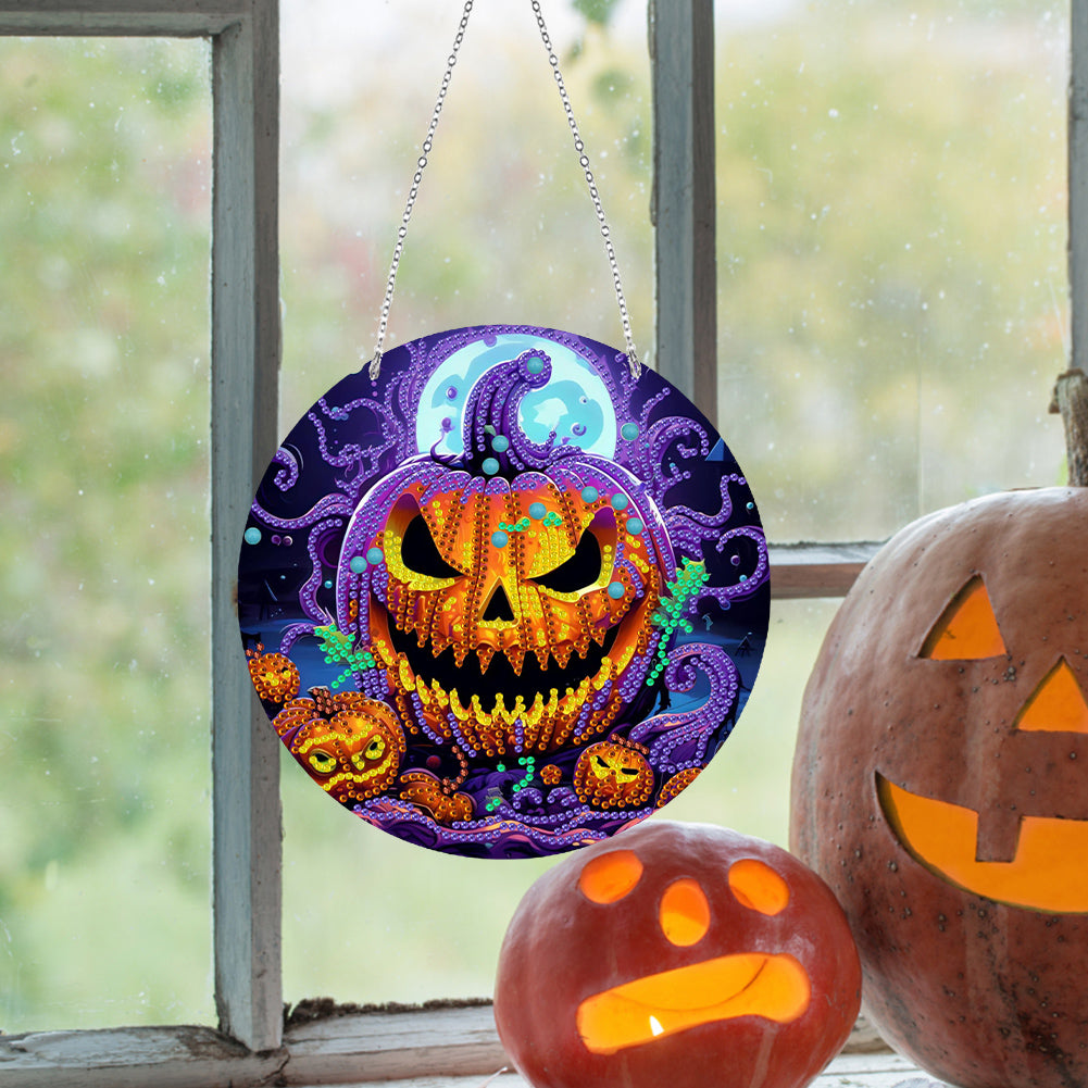 Suncatcher Double Sided Diamond Painting Hanging Decor (Pumpkin Monster)