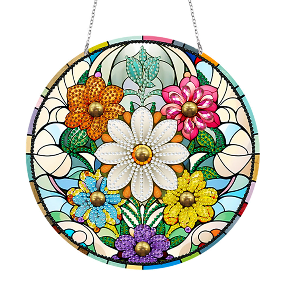 Suncatcher Double Sided Diamond Painting Hanging Decor (Colorful Flower)