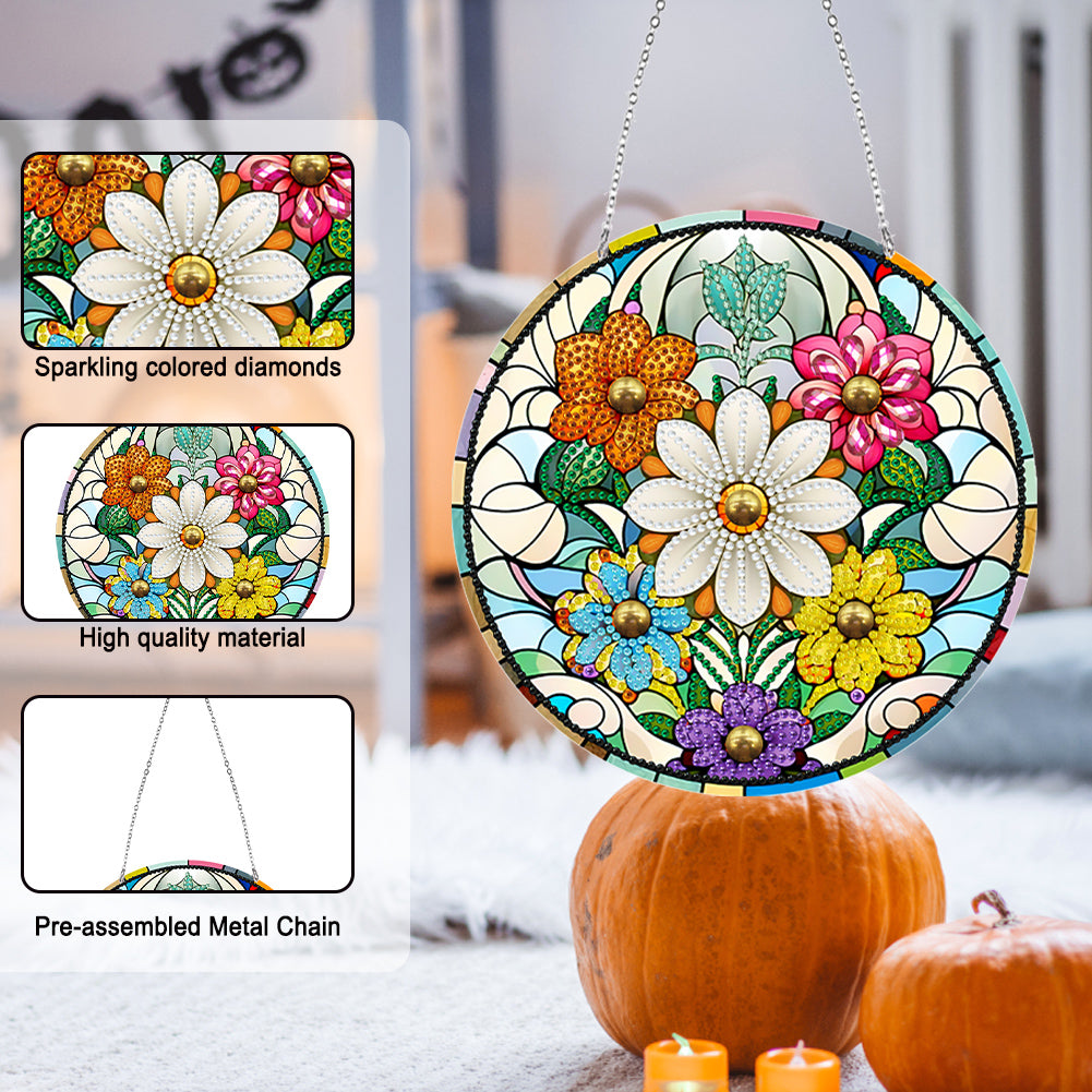 Suncatcher Double Sided Diamond Painting Hanging Decor (Colorful Flower)