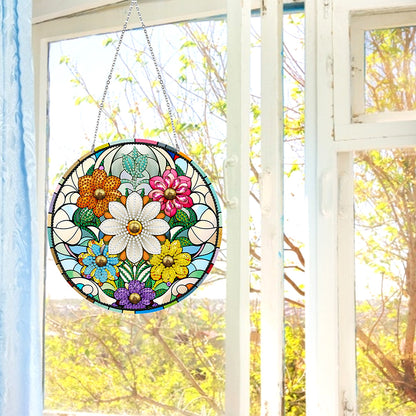 Suncatcher Double Sided Diamond Painting Hanging Decor (Colorful Flower)