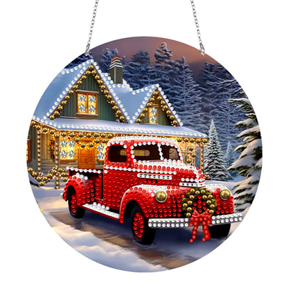 Suncatcher Double Sided Diamond Painting Hanging Decor (Christmas Red Truck)