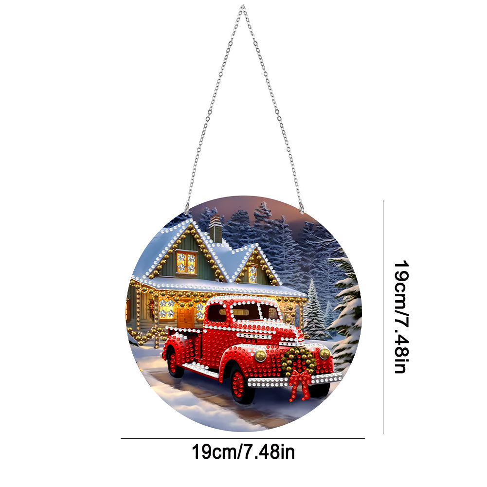 Suncatcher Double Sided Diamond Painting Hanging Decor (Christmas Red Truck)