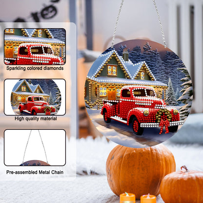 Suncatcher Double Sided Diamond Painting Hanging Decor (Christmas Red Truck)