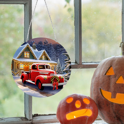 Suncatcher Double Sided Diamond Painting Hanging Decor (Christmas Red Truck)