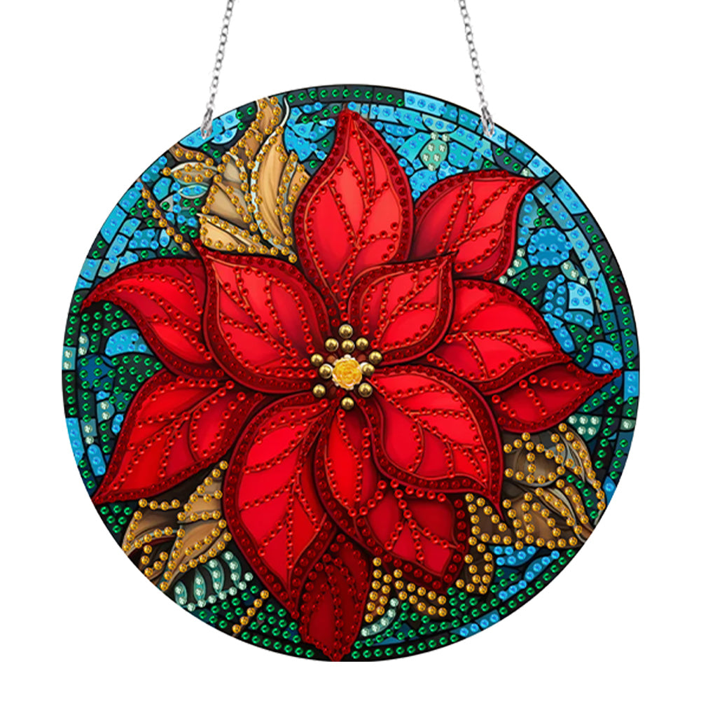 Suncatcher Double Sided Diamond Painting Hanging Decor (Christmas Poinsettia)