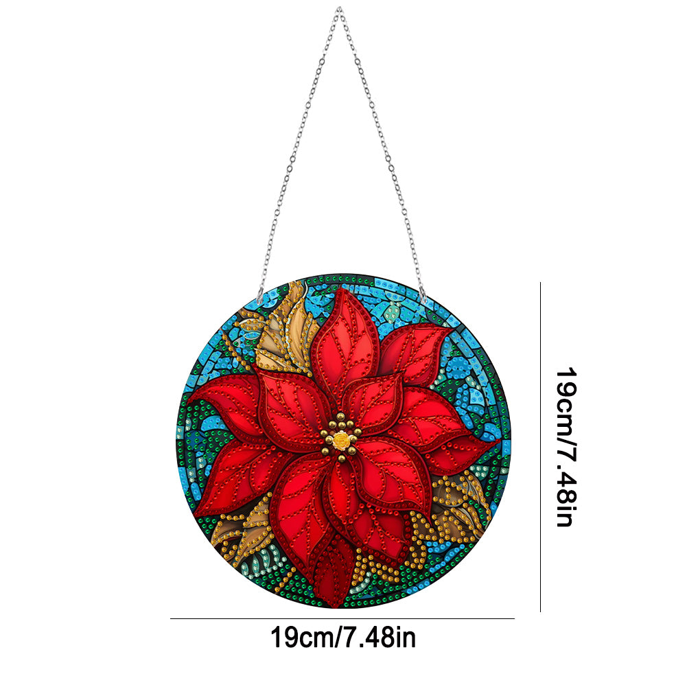 Suncatcher Double Sided Diamond Painting Hanging Decor (Christmas Poinsettia)