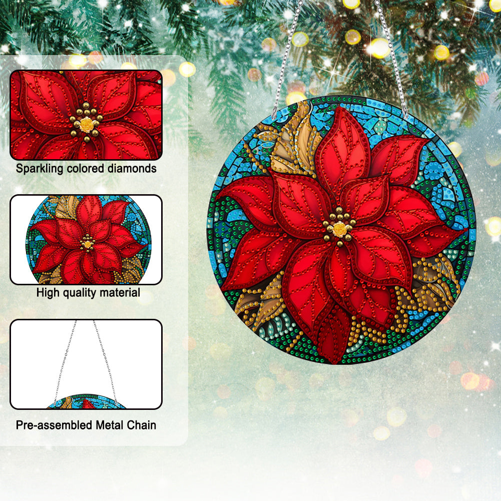 Suncatcher Double Sided Diamond Painting Hanging Decor (Christmas Poinsettia)