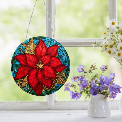 Suncatcher Double Sided Diamond Painting Hanging Decor (Christmas Poinsettia)