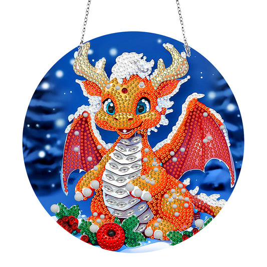 Suncatcher Double Sided Diamond Painting Hanging Decor (Christmas Dragon)