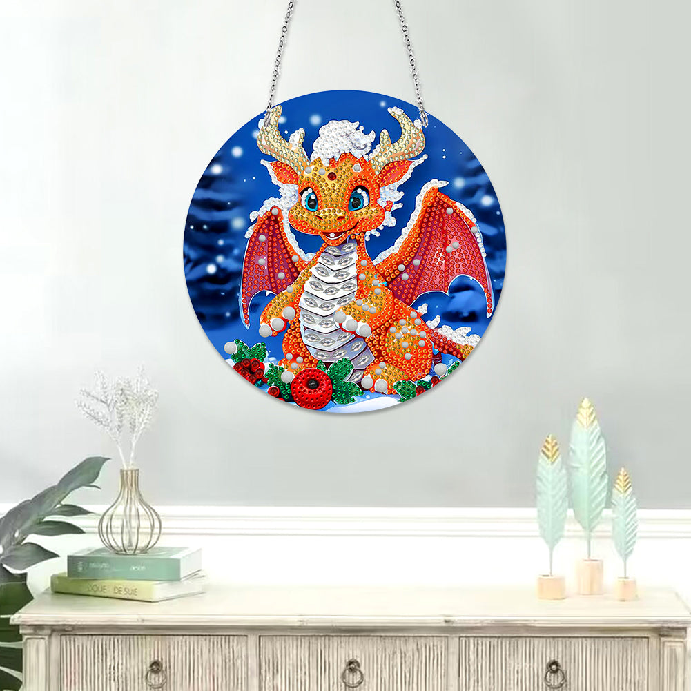 Suncatcher Double Sided Diamond Painting Hanging Decor (Christmas Dragon)