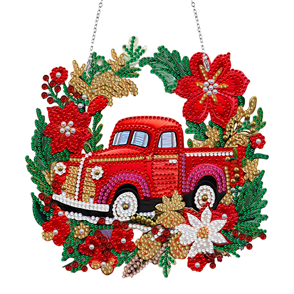 Suncatcher Single Sided Diamond Painting Hanging Decor (Christmas Truck #15)