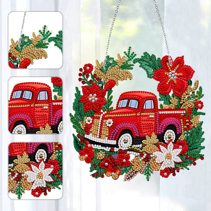 Suncatcher Single Sided Diamond Painting Hanging Decor (Christmas Truck #15)