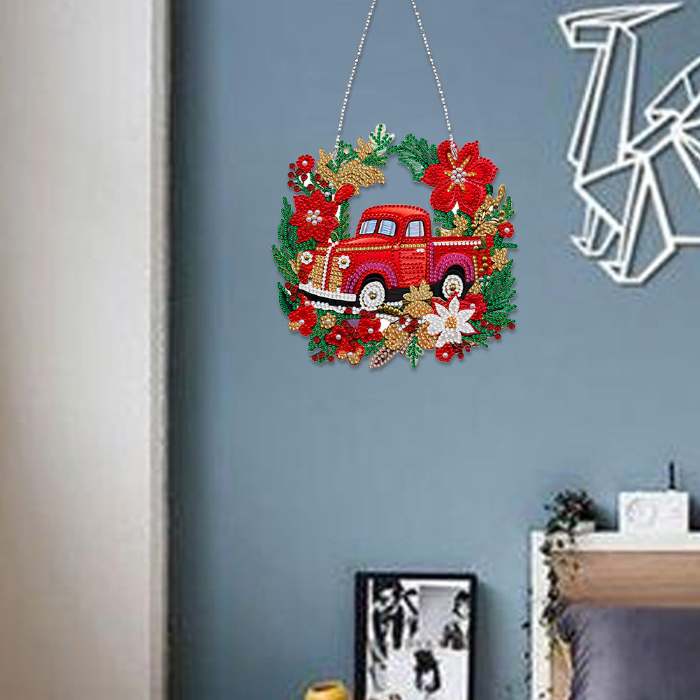 Suncatcher Single Sided Diamond Painting Hanging Decor (Christmas Truck #15)