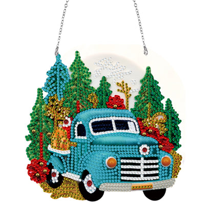 Suncatcher Double Sided Diamond Painting Hanging Decor (Christmas Truck #16)