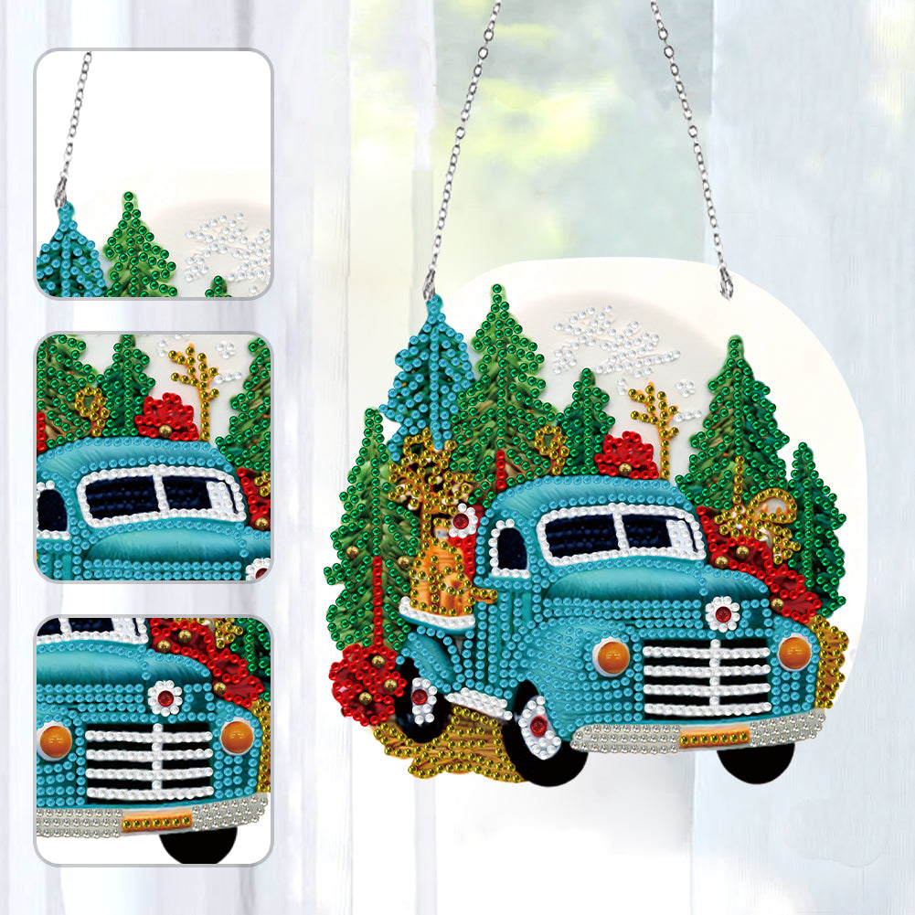 Suncatcher Double Sided Diamond Painting Hanging Decor (Christmas Truck #16)