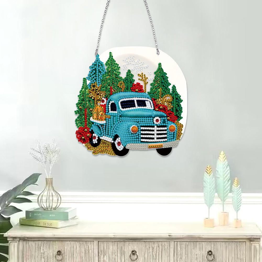 Suncatcher Double Sided Diamond Painting Hanging Decor (Christmas Truck #16)