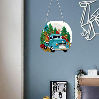 Suncatcher Double Sided Diamond Painting Hanging Decor (Christmas Truck #16)