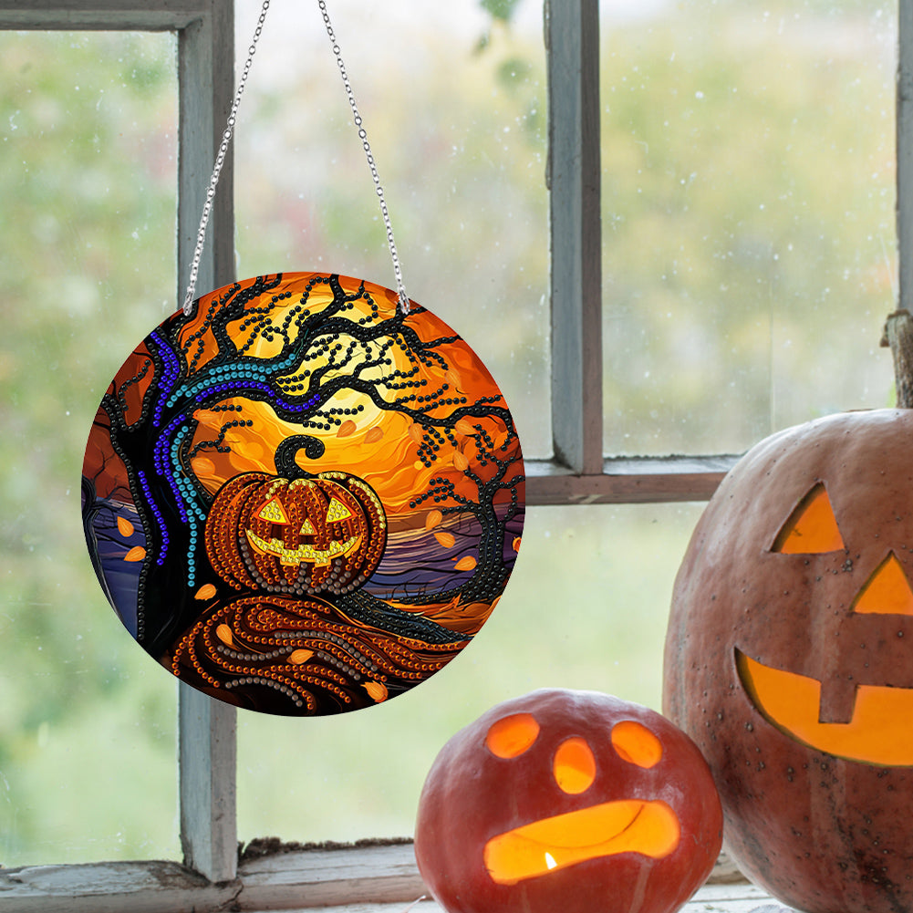 Suncatcher Double Sided Jack O Lantern Diamond Painting Hanging Decor with Chain