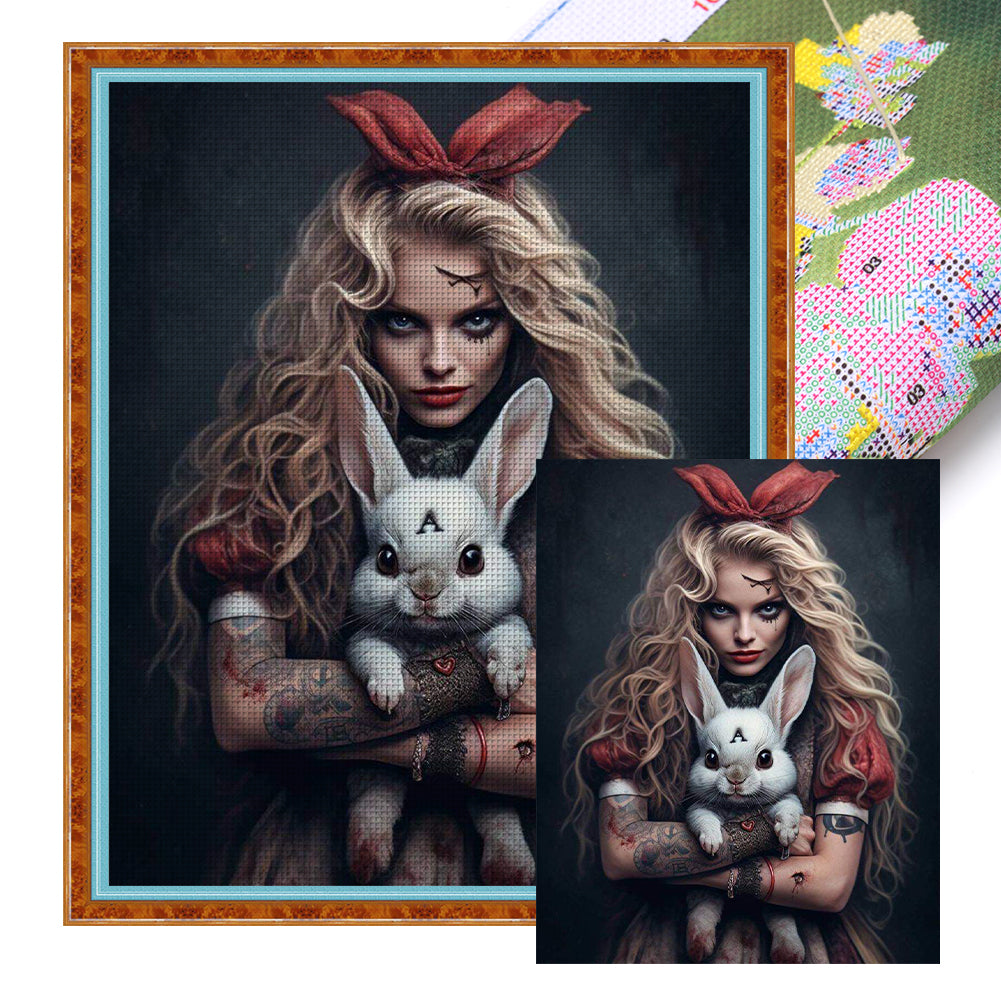 Horror Girl And Bunny - 11CT Stamped Cross Stitch 50*60CM