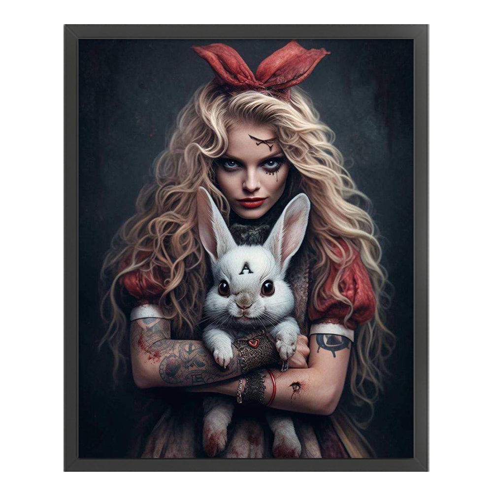 Horror Girl And Bunny - 11CT Stamped Cross Stitch 50*60CM