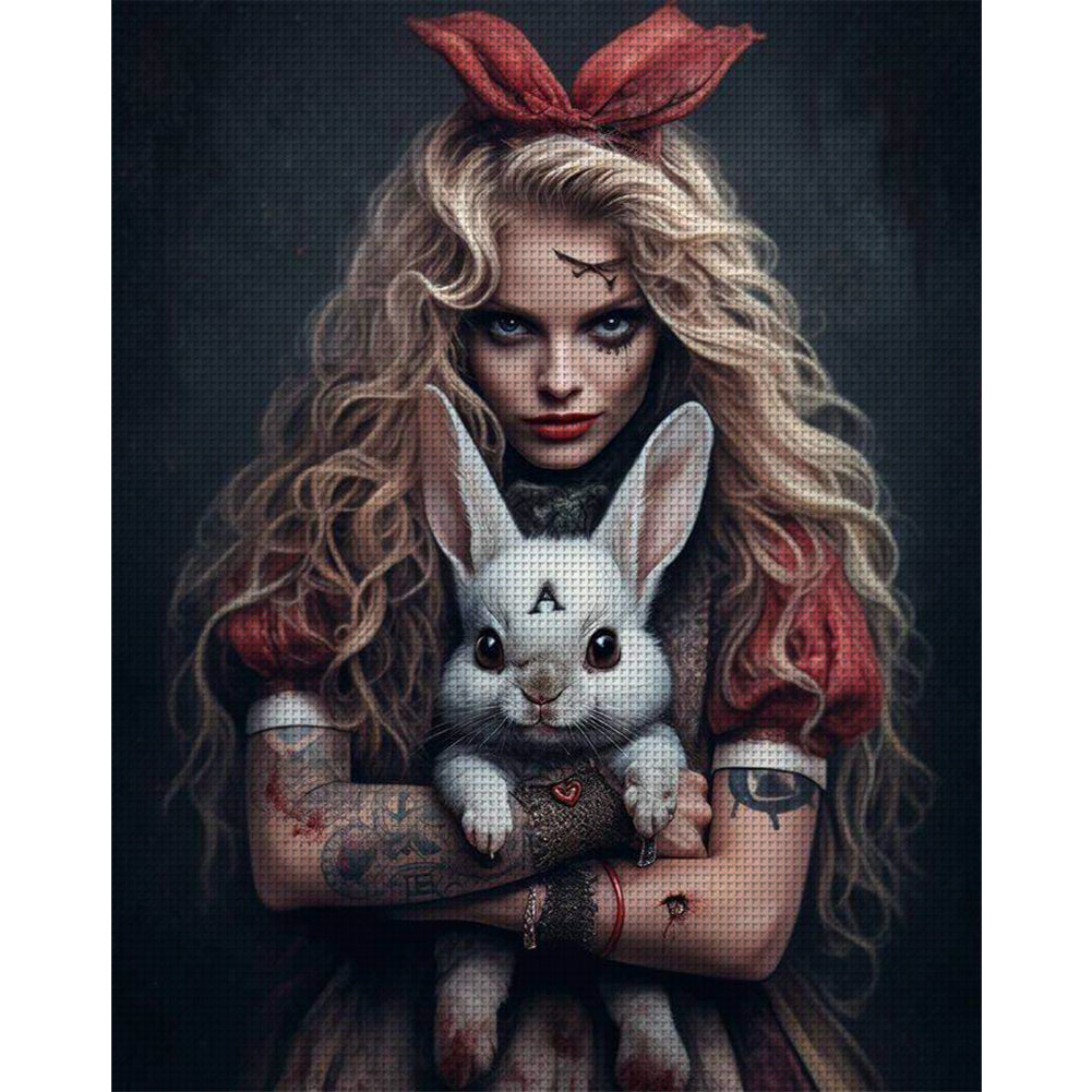 Horror Girl And Bunny - 11CT Stamped Cross Stitch 50*60CM