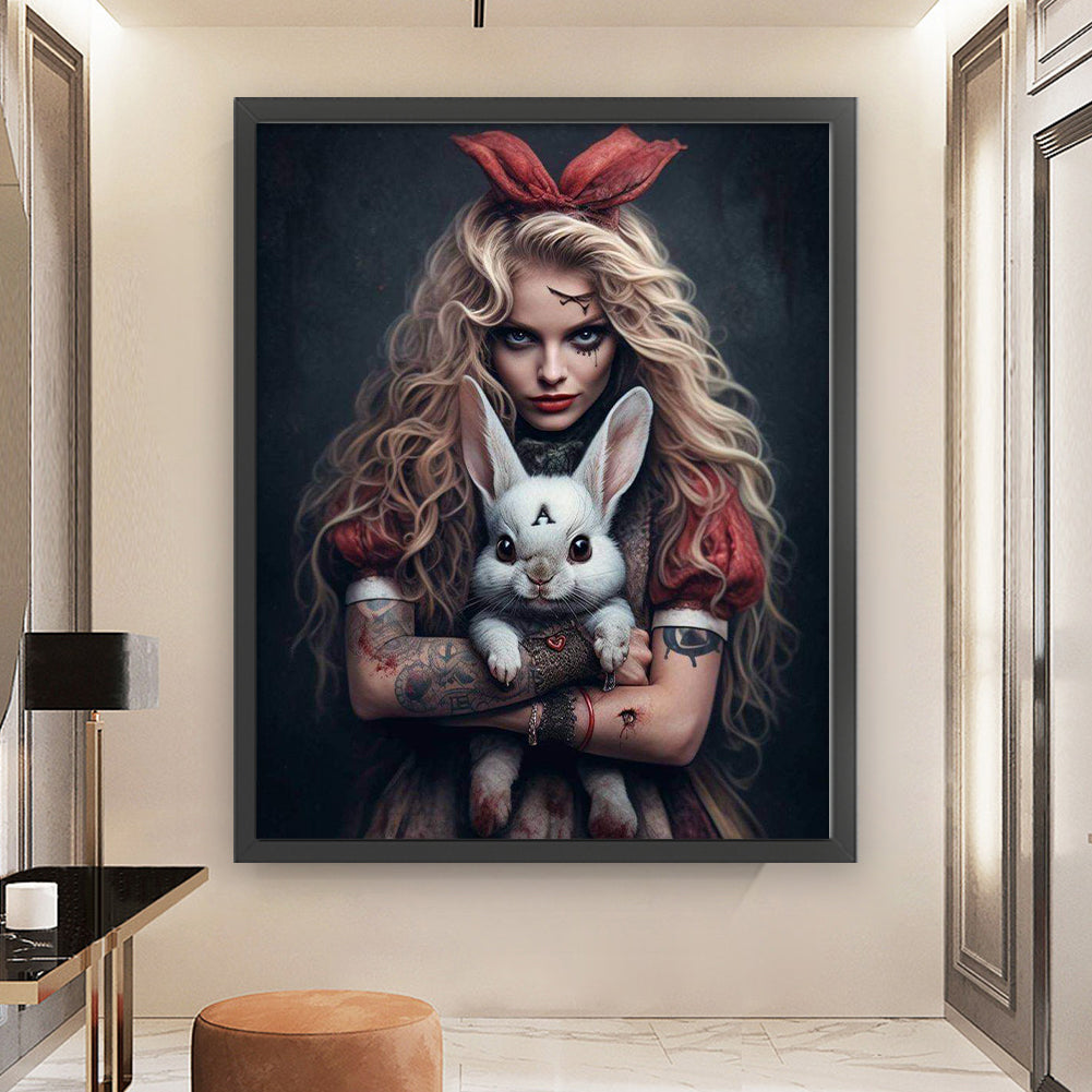 Horror Girl And Bunny - 11CT Stamped Cross Stitch 50*60CM