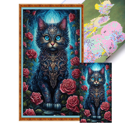 Cat And Rose - 11CT Stamped Cross Stitch 40*70CM