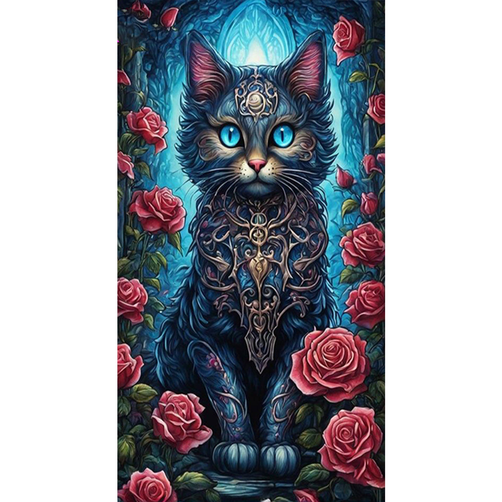 Cat And Rose - 11CT Stamped Cross Stitch 40*70CM