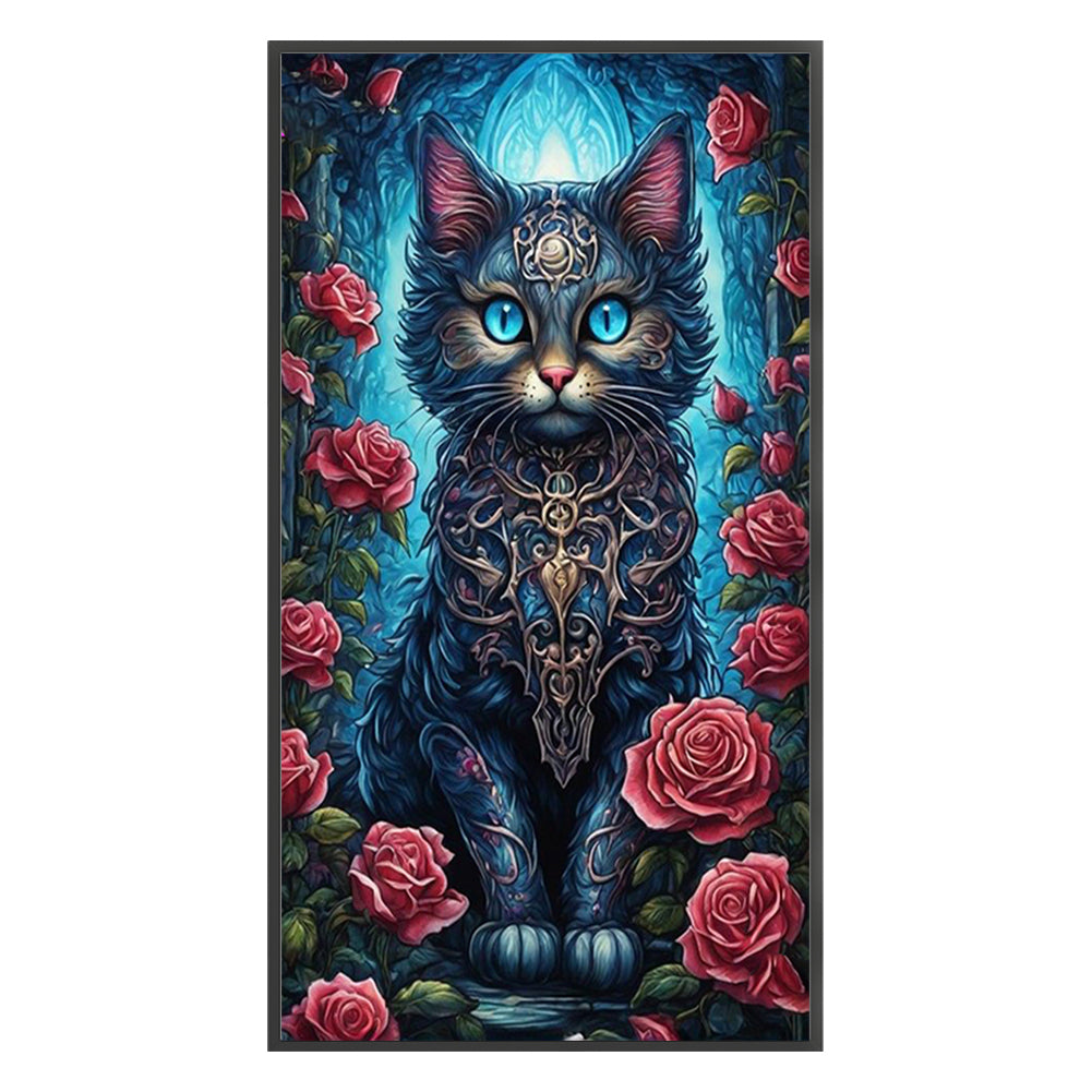 Cat And Rose - 11CT Stamped Cross Stitch 40*70CM