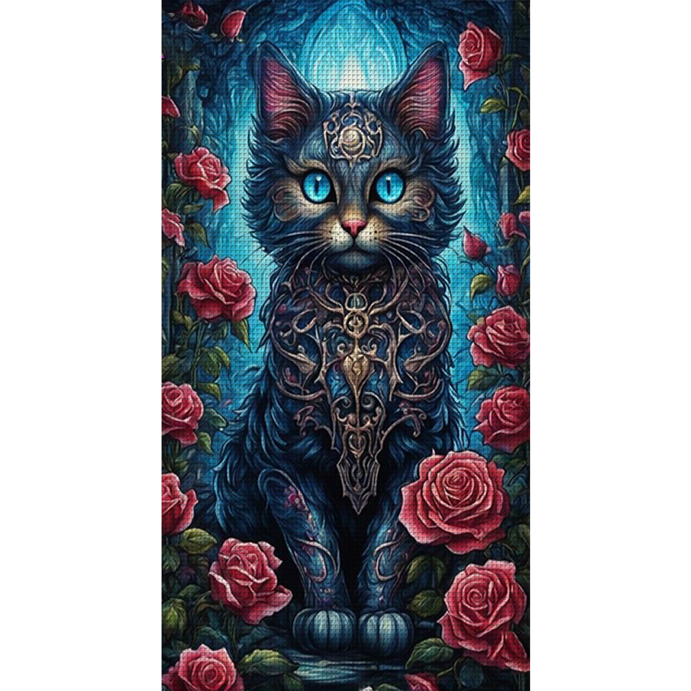 Cat And Rose - 11CT Stamped Cross Stitch 40*70CM